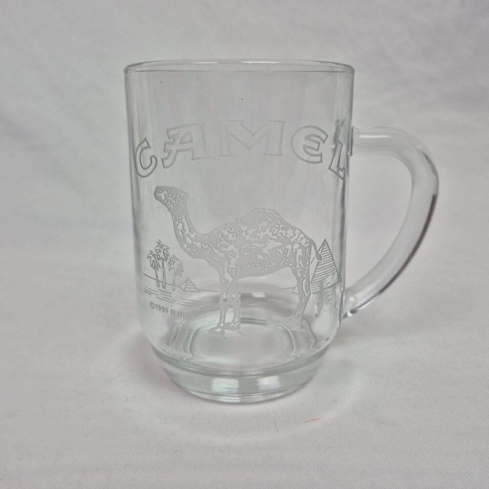 Camel Cigarettes Clear Glass Coffee Mug Beer Cup 1991 VTG EXCELLENT CONDITION!!!